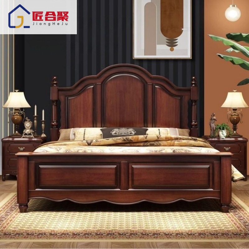American Country Solid Wood Bed for Home Use 1.8m Antique Style Master Bedroom Storage Double Bed 1.5m New Chinoiserie Solid Wood Bed