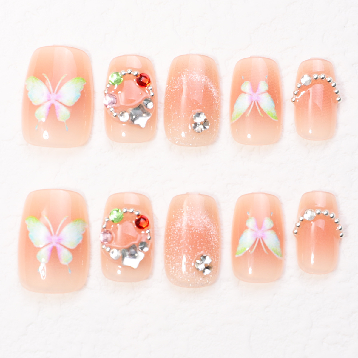 Nuevo 10 piezas de estrellas mariposa ojo de gato usar uñas falsas de alta sensibilidad ojo de gato parche de uñas manuales