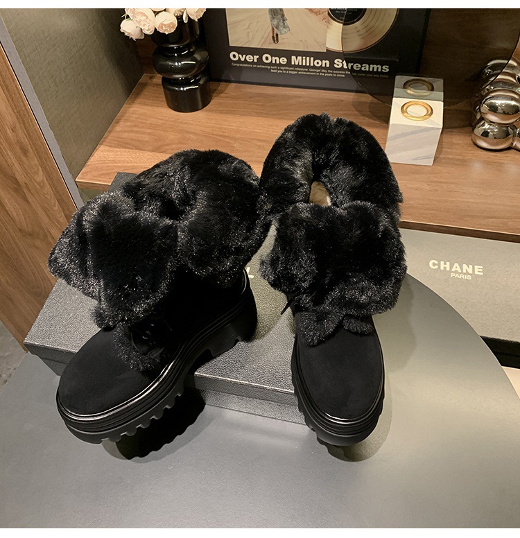 Boot nữ cổ cao ôm bắp chân đế nêm tăng chiều cao 12cm lót lông ấm — mơ 15cm chi tiết 19