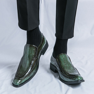 Chelsea Blue Demon boots loafers couple pointed handsome trendy luxury elegant patent leather glossy embossed leather shoes