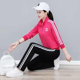 春秋装新款洋气减龄立领卫衣休闲运动服套装女春秋长裤两件套潮