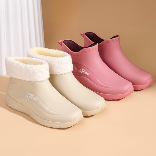 Fashionable water shoes for women's fashionable low-cut warm rain shoes for outdoor wear thick sole wear-resistant low-tube non-slip mid-tube rain boots and water boots