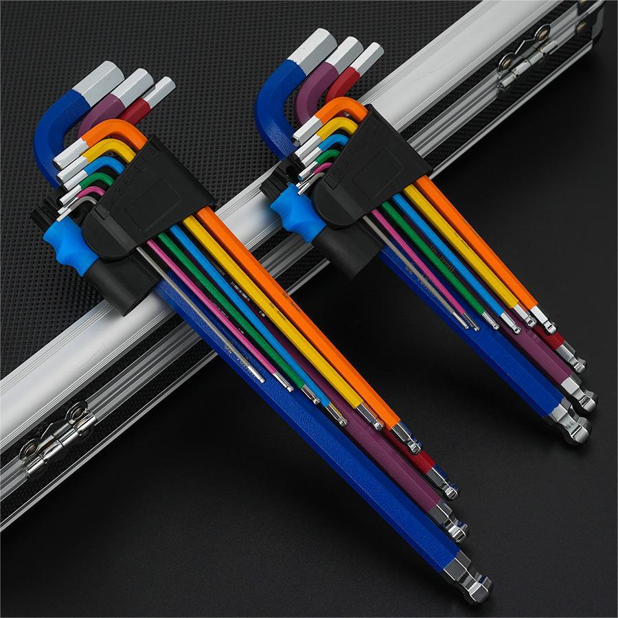 Zhaosheng juego de llave hexagonal de color rociado con plástico S2 material de longitud media cabeza de bola extra larga flor de ciruelo zócalo hexagonal británico