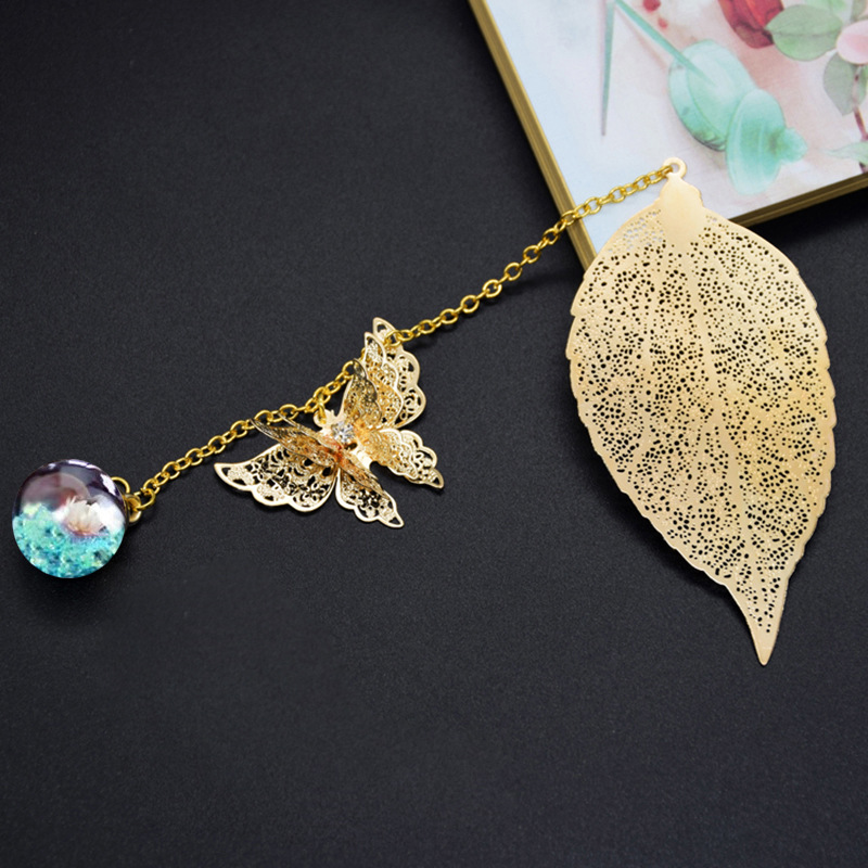 Estilo chino clásico metal pluma marcador lindo material de latón mariposa flor eterna papelería creativa regalo al por mayor