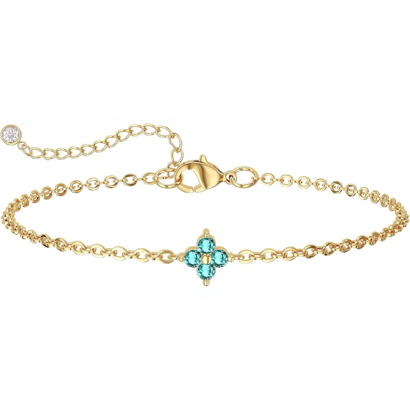 European and American Cross-Border Fashion Zircon Adjustable Copper Plated 14K Gold 12Th Month Birthday Pendant Chain Bracelet Jewelry