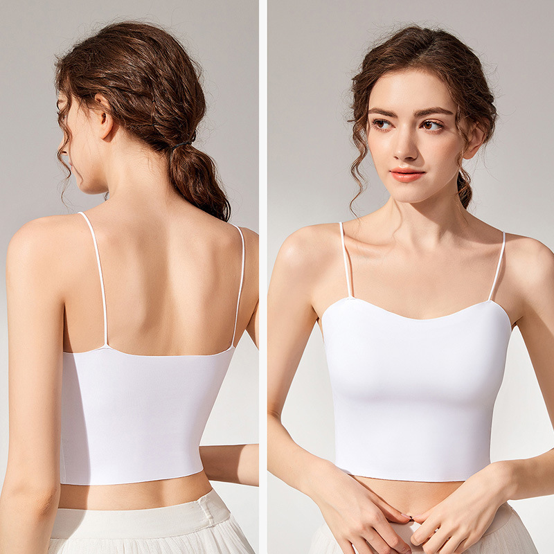 One-piece Ice Silk seamless anti-exposure bottoming strap underwear can be worn outside pure wind belt chest pad fixed Cup beauty back One-piece Ice Silk seamless anti-exposure bottoming strap underwear can be worn outside pure wind belt chest pad fixed Cup beauty back