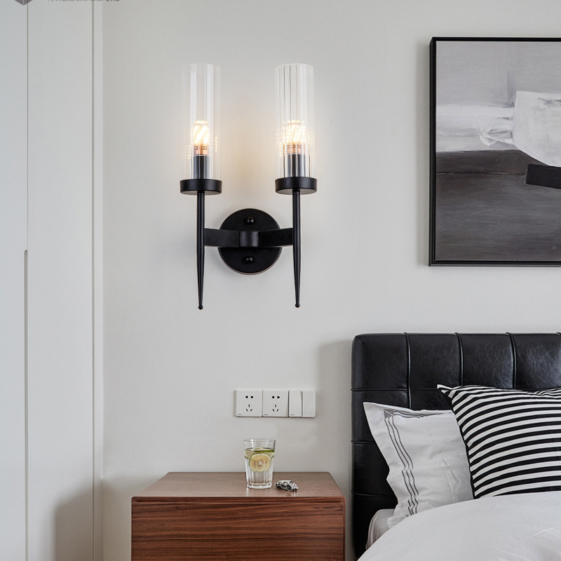 Lámpara de pared nórdica postmoderna minimalista creativa de cristal fondo de la sala de estar dormitorio escaleras de cabecera lámpara de cama dorada cabeza única
