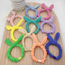 跨境新款兔耳朵发圈 基础亮色弹力针织布兔耳朵发圈 外贸纯色发圈