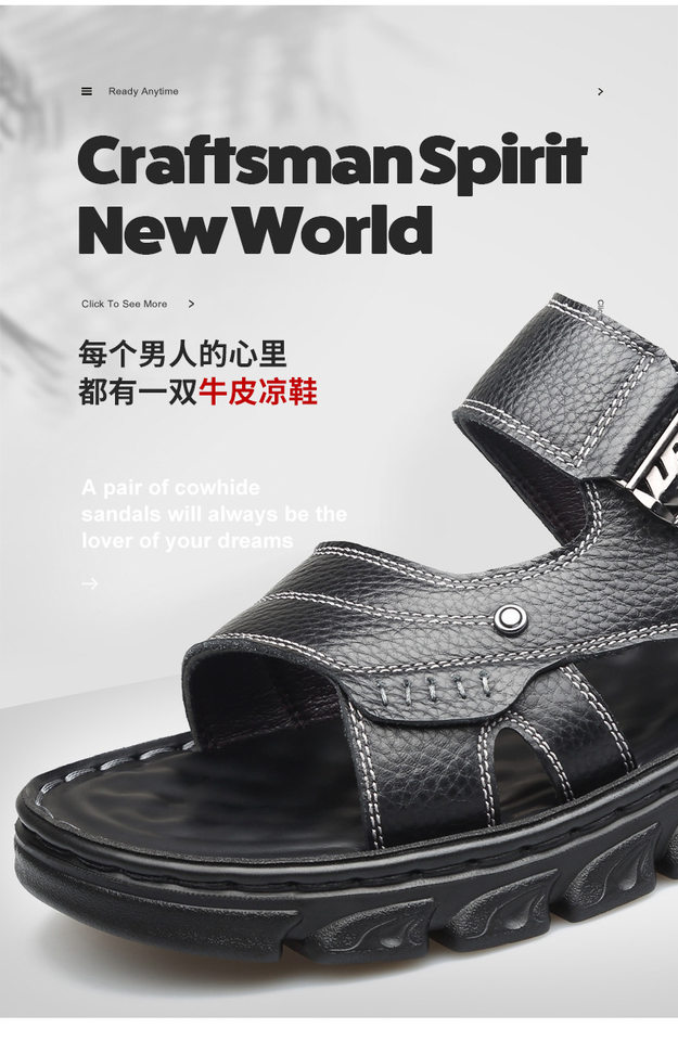 Dép sandal nam da bò hở ngón chống trượt đế dày mềm — nâu, đen chi tiết 10