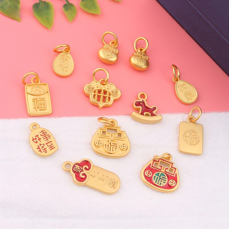 Gold-Plated Chinese-Style Pendant with Abacus Fortune Charm Small Lucky Bag Pendant for Good Fortune and Prosperity