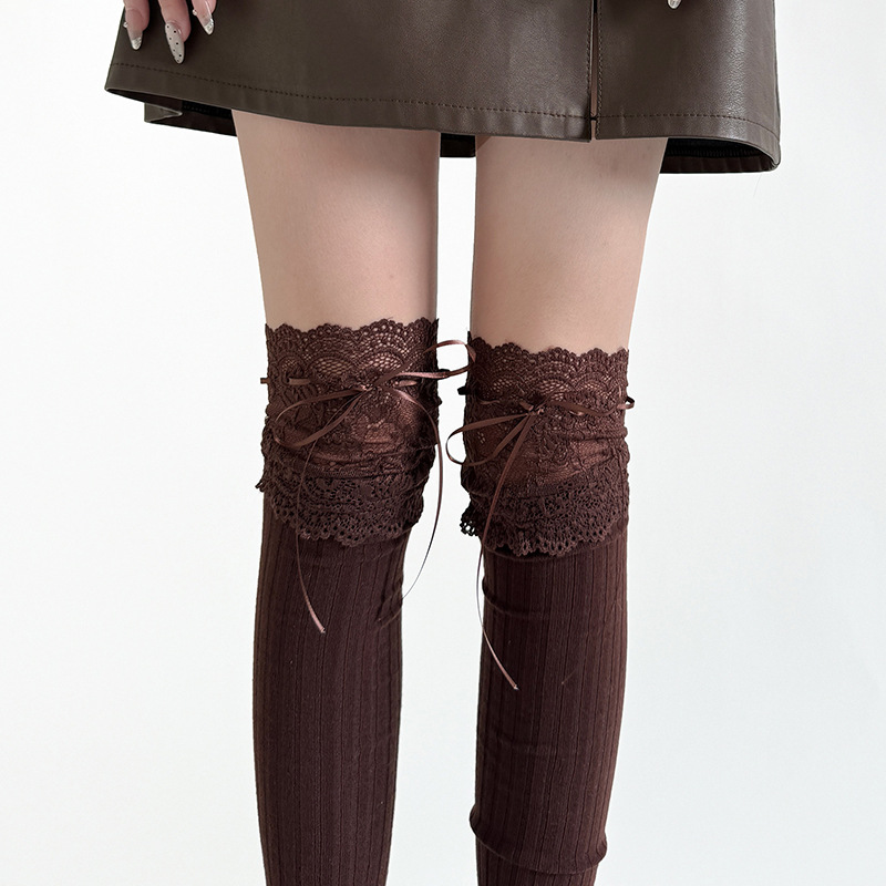 Calcetines de encaje por encima de la rodilla Calcetines de algodón Lolita pura leche blanca Medias de mujer estilo Ballet cinta costura