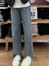 高腰直筒牛仔裤女四季新款2024年新款黑色紧身显瘦设计感烟管裤子