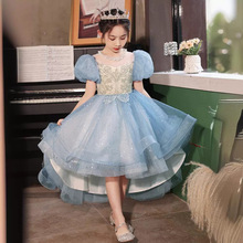 女童礼服高端儿童主持人钢琴演出服花童生日小女孩公主裙蓝色夏季