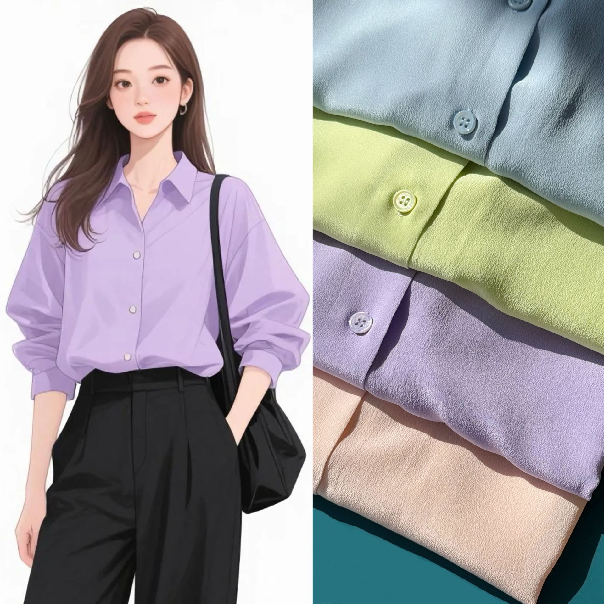 Fresh base solid color silk shirt