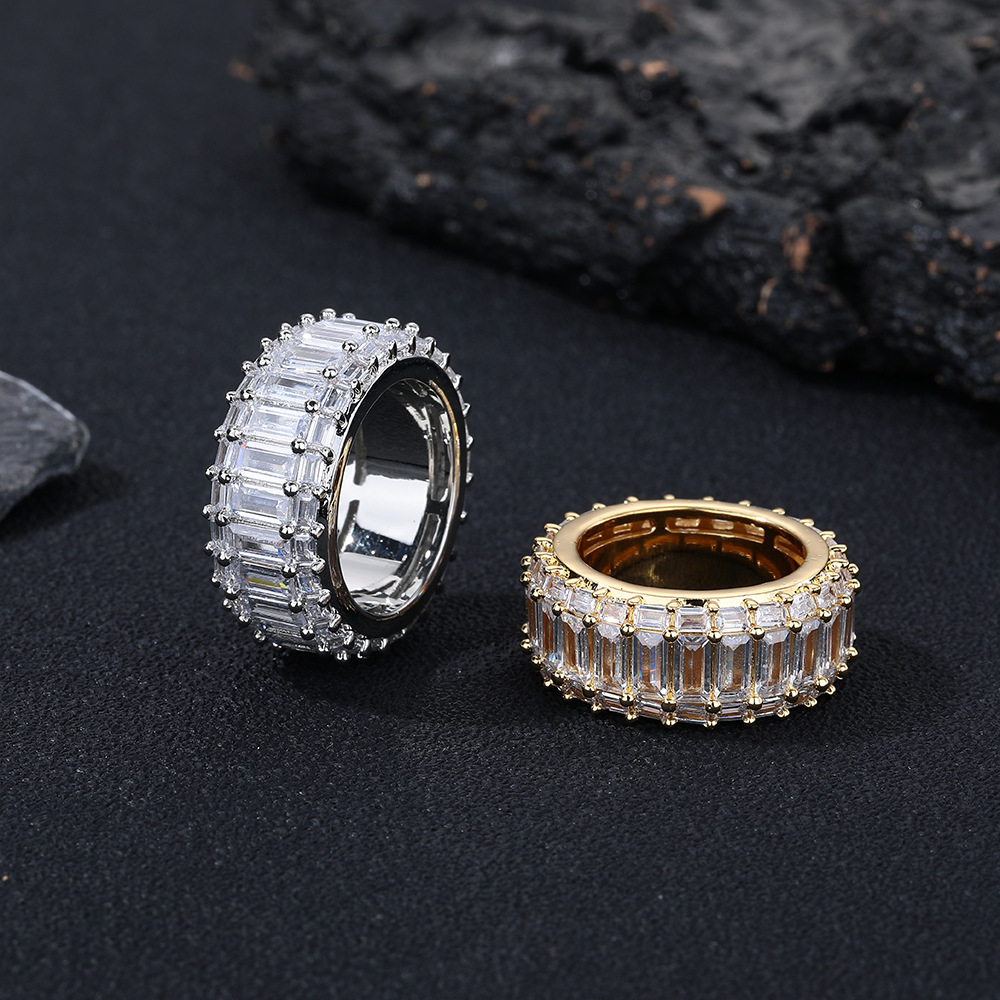Geometric copper summer ring with zircon hip-hop style for men and…