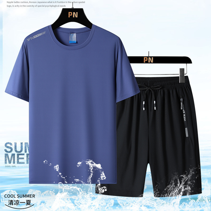 Verano de hielo de seda de secado rápido de manga corta de los hombres traje deportivo pantalones cortos de seda de hielo casual pareja de hombres traje de fábrica al por mayor
