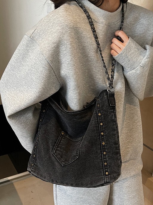 Versión coreana del bolso de gran capacidad para mujer 2025 nuevo bolso de mensajero de hombro de mezclilla retro bolso de viaje casual image 3