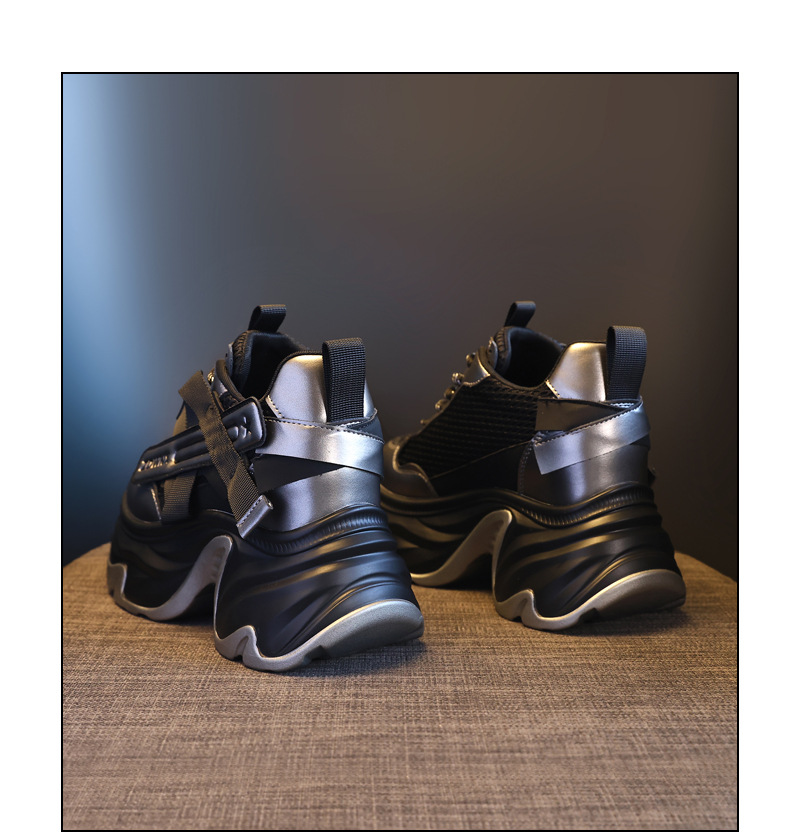 Giày sneaker nữ đế dày tăng chiều cao 11cm, phong cách daddy, lưới thoáng khí — màu đen chi tiết 19