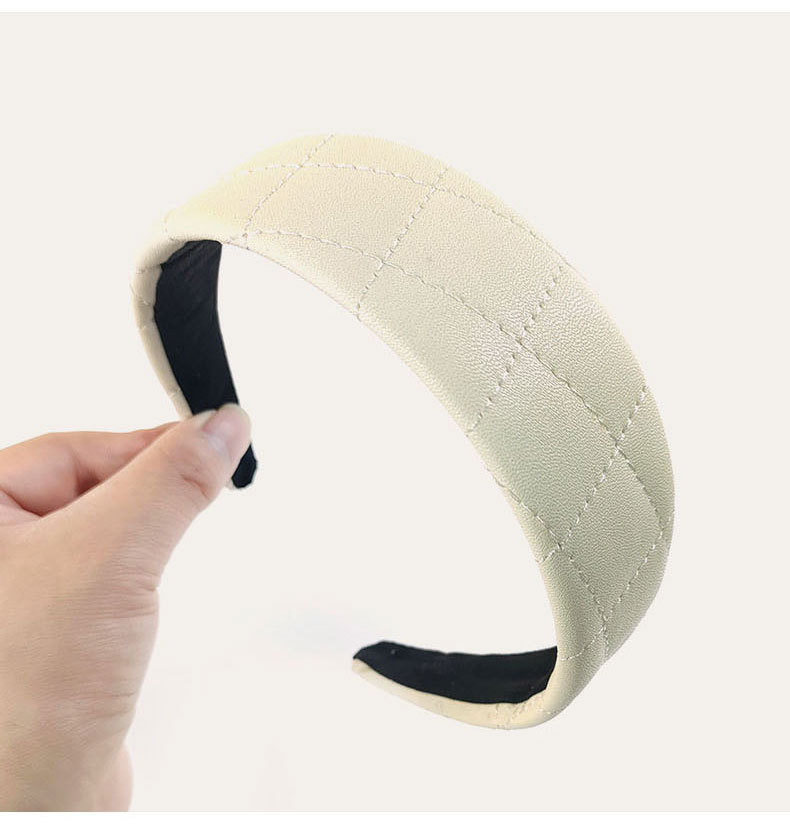 Korean Solid Color Crimping Leather Broad-sided Headband display picture 9