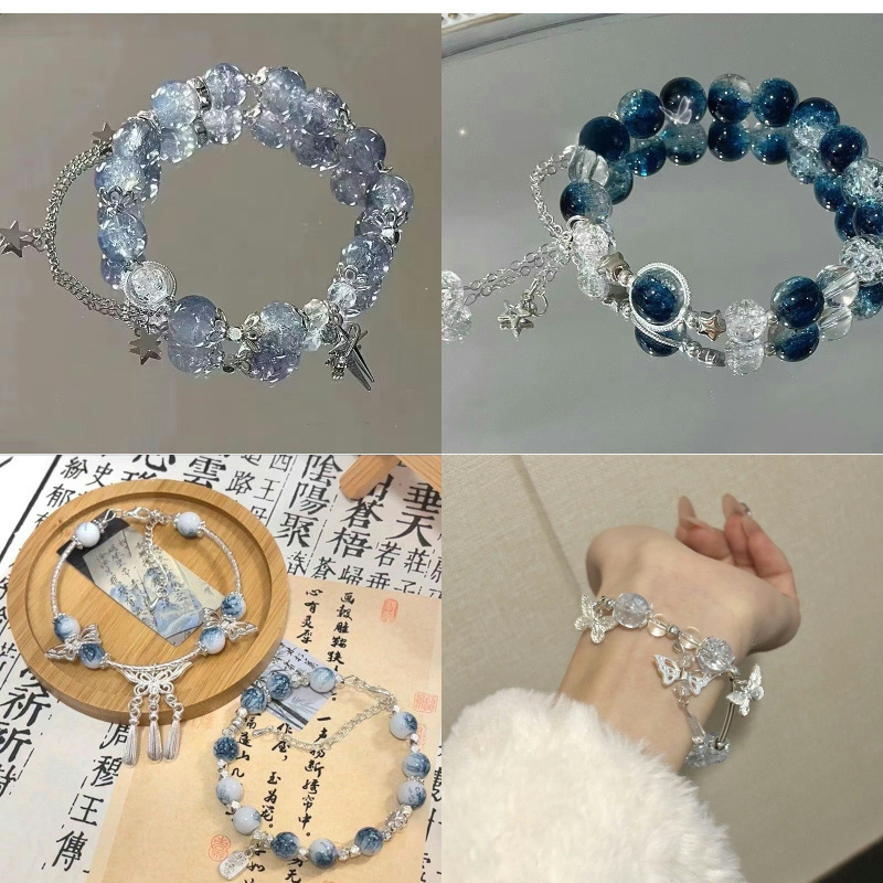 New Niche Mori Style Ice-transparent Popcorn Glaze Beaded Butterfly Bracelet Women's Fashion All-match Bracelet for Girlfriend