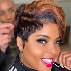 メーカー卸売レディースウィッグサイド分けボボヘッドショートヘアヨーロッパとアメリカンゴールデンミッドパートショートストレートヘアワインレッドウィッグセット