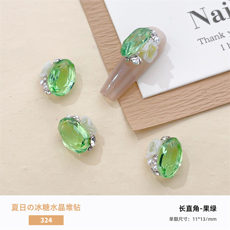 Verano hielo a través de la manicura, pila de cristales, joyería de diamantes, azúcar transparente, huevo de paloma, diamante de uñas, pila de rosas, bola de diamantes, producto terminado