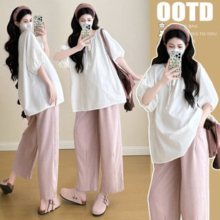 Real shot in stock ~ 2025 quality maternity summer new short sleeve shirt doll shirt fashion top tide mom