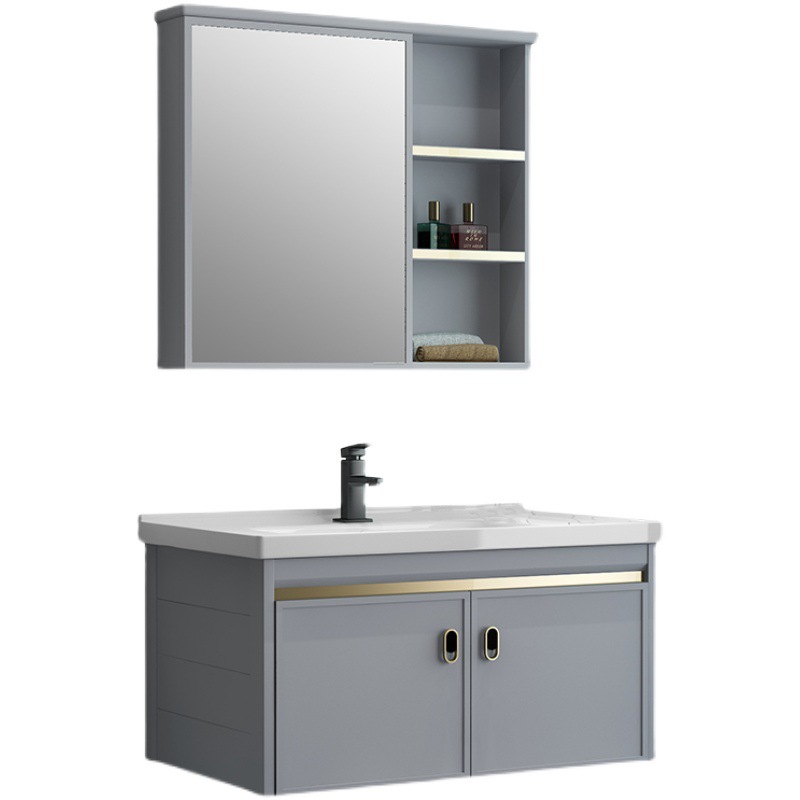 Mueble de baño de aluminio espacial combinación Placa de roca lavabo completo gabinete de aluminio baño colgante gabinete espejo gabinete de aleación de aluminio