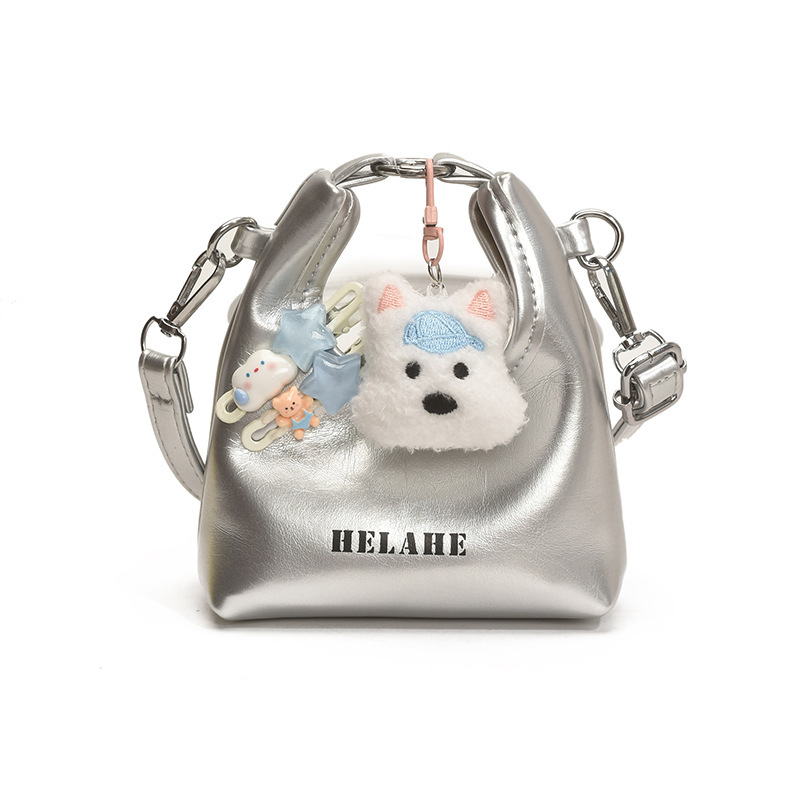 Bagos para niños otoño y invierno nuevo retro mini bolso de mano de piel de aceite lindo perro bolso de media luna auriculares lápiz labial bolso de mochila