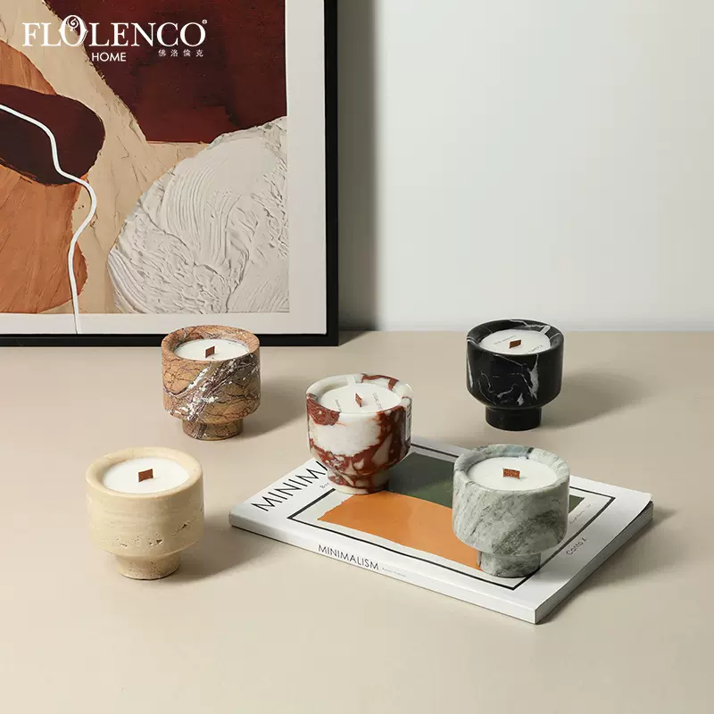 新中式侘寂天然大理石香薰蜡烛跨境家居展厅民宿卧室创意软装摆件