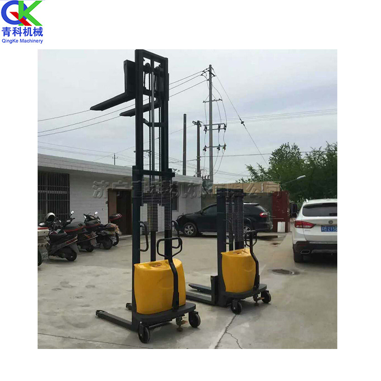 液压电动升降堆高车 手推式载重1T2T半自动搬运车 站架式托盘叉车