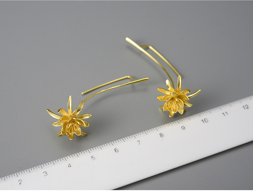 1 Pair Chinoiserie Elegant Classical Flower Plating Sterling Silver Drop Earrings display picture 4