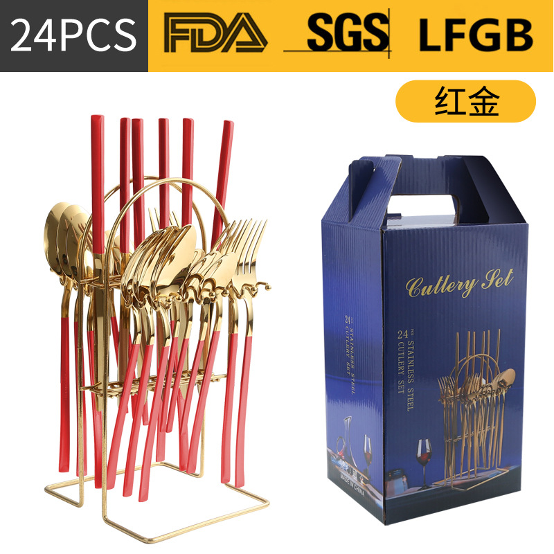 Amazon Venta caliente vajilla de acero inoxidable 24 piezas traje transfronterizo producto Caballero 4 piezas principales cuchillo de comida occidental, tenedor y cuchara traje