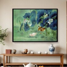 宝鸭穿莲图玄关壁画客厅办公室酒店装饰中式壁画荷花鸳鸯戏水挂画