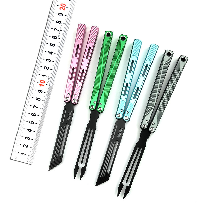 新款海妖航空铝手柄训练折叠蝴蝶刀未开刃练习甩手花式刀多功能刀