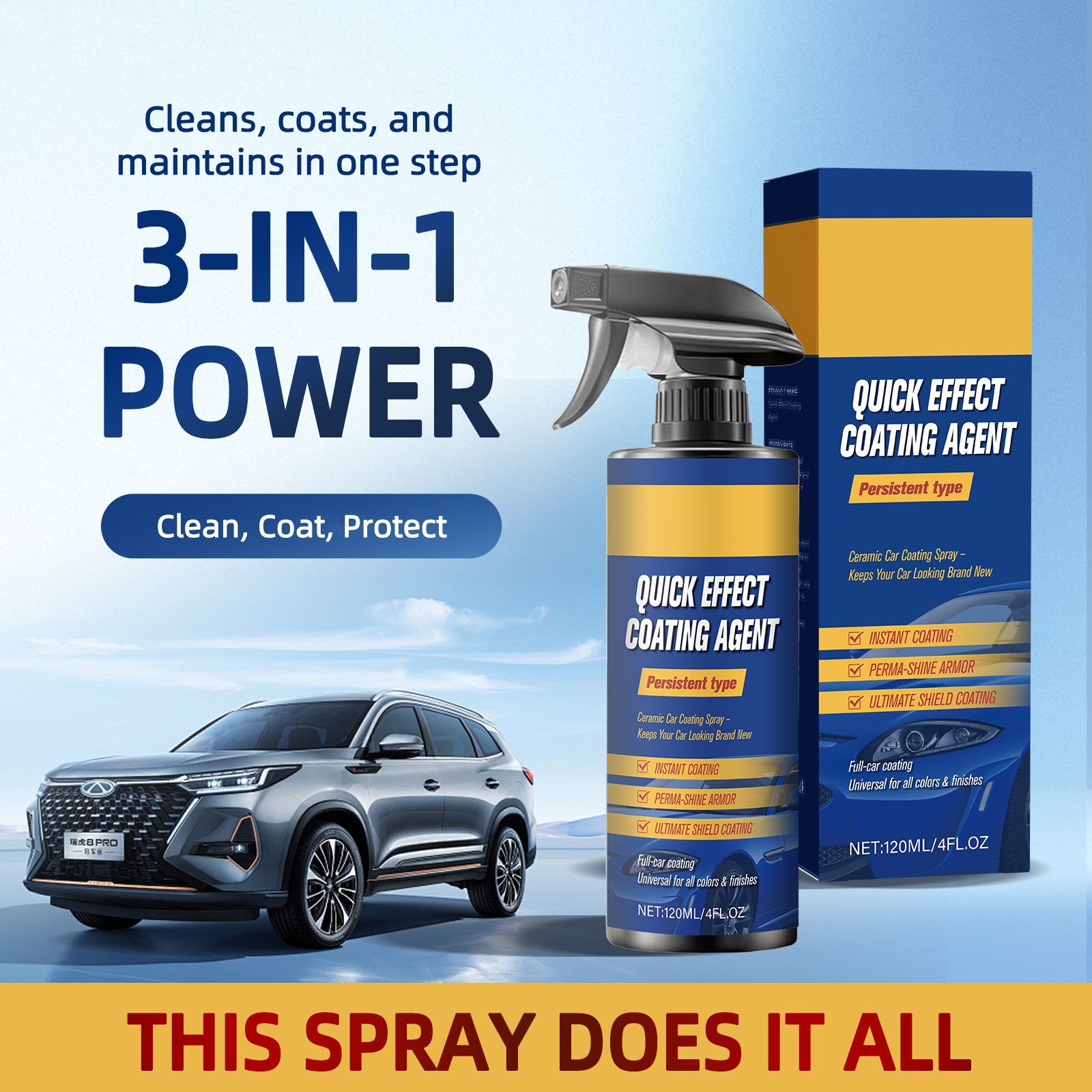 跨境爆款-3-in-1 Car Coating Spray 3合1汽车系列喷 配海绵刷