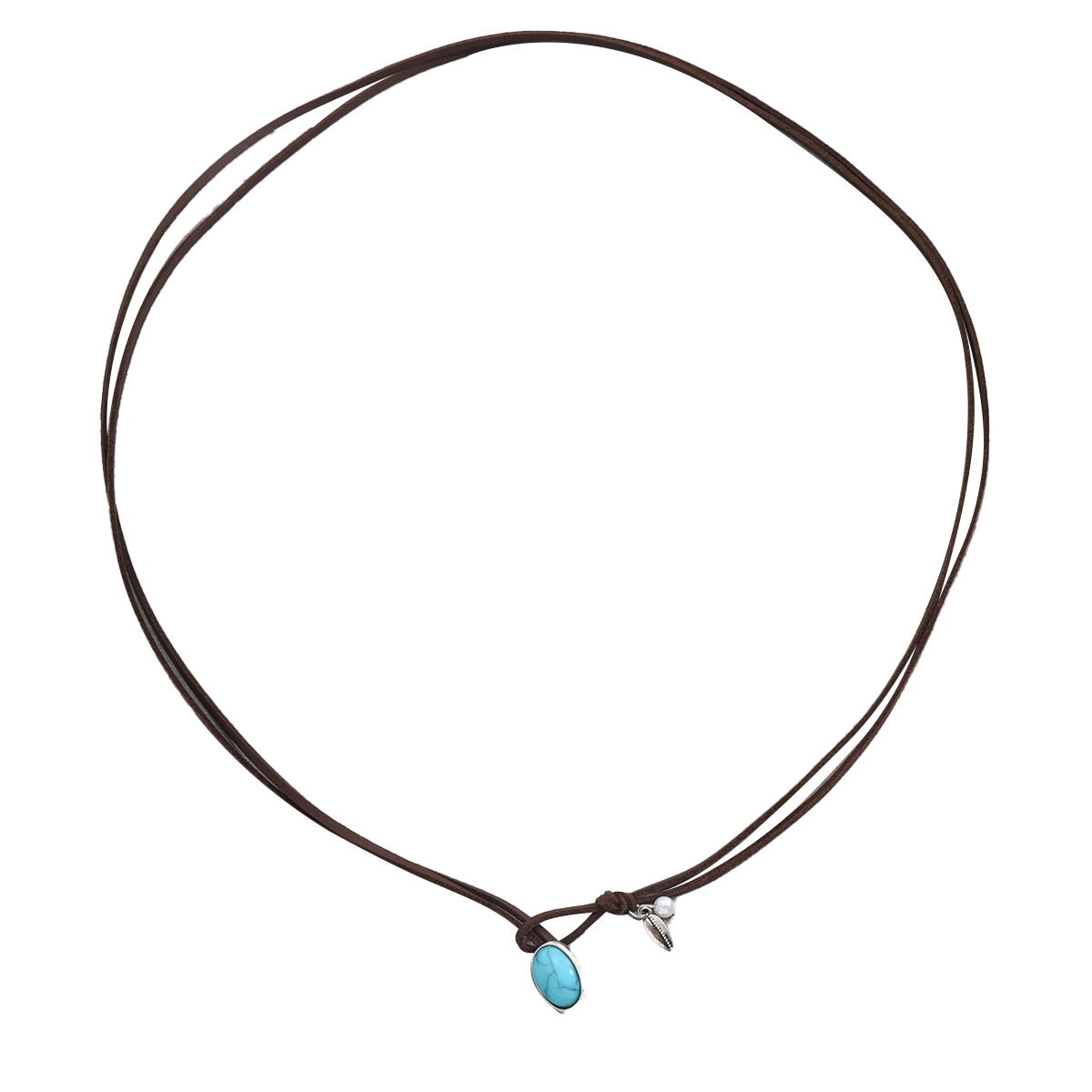 Collar geométrico con piedra turquesa y cadena de cuero_voghion.com