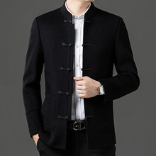 2025秋冬新款羊毛高端男士上衣商务男装中年中国风外套立领唐装男