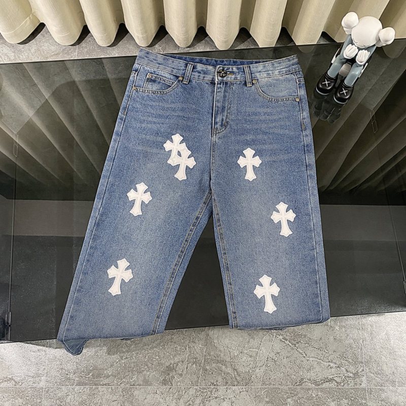 25ss春季新款CH正确版克罗伈十字架贴皮水洗牛仔长裤男女同款批发|undefined