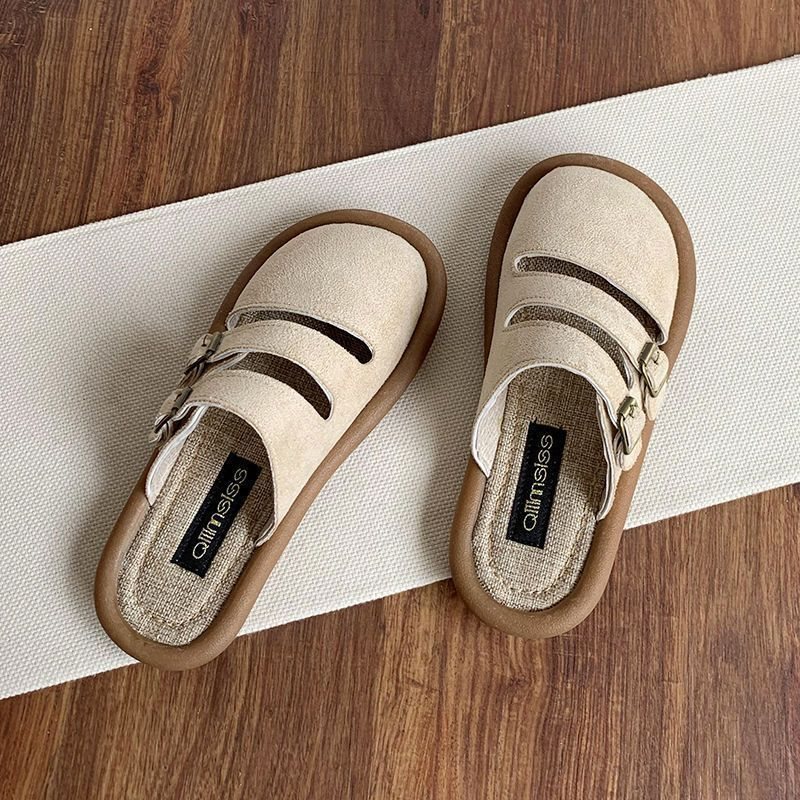 Sandals That Don'T Expose the Toes, Birkenstock-Style Half-Slippers, Summer Half-Slippers for Women, Linen Lazy Slippers with Soft Soles for Spring and Summer