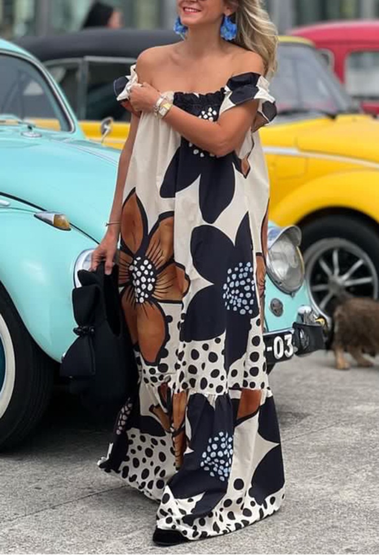 Women's Swing Dress Streetwear Off Shoulder Short Sleeve Printing Maxi Long Dress Daily display picture 5