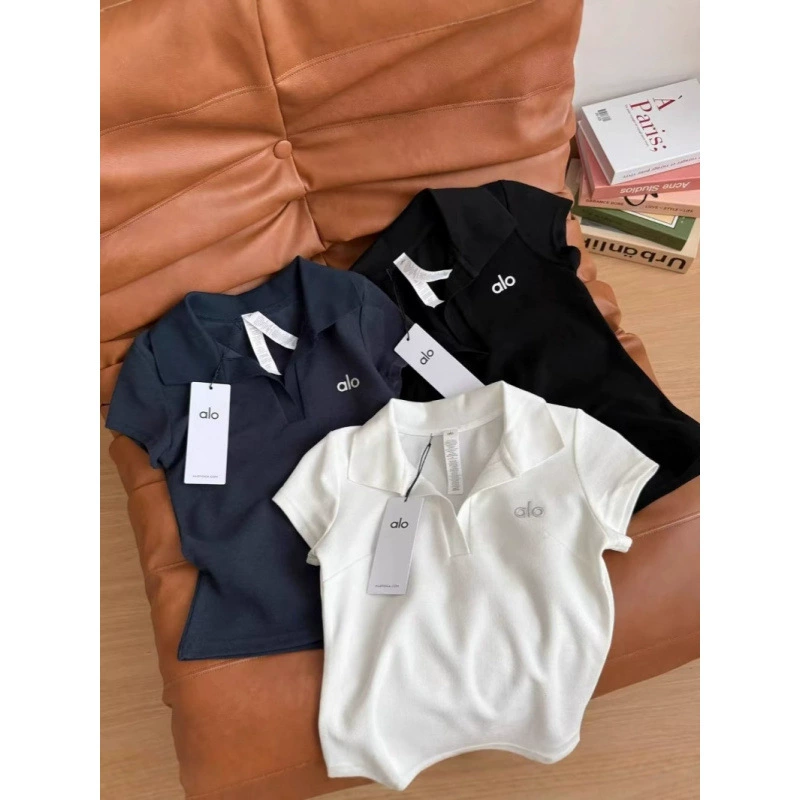 Модная летняя новая рубашка-поло с универсальными простыми короткими рукавами с принтом для женщин, облегающая посадка, обычные плечи, утягивающая базовая футболка.