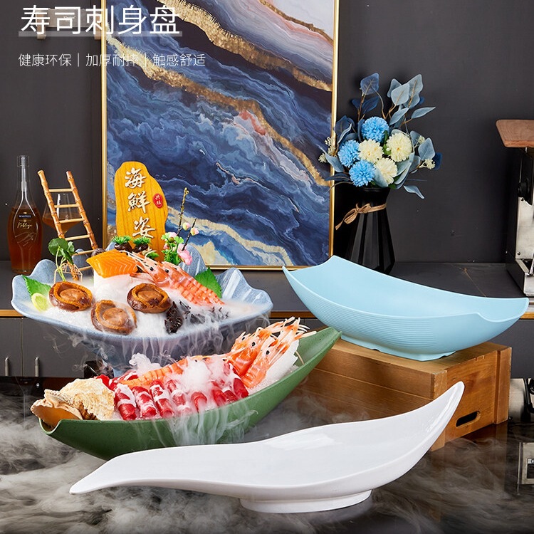 Creative Hot Pot Tableware, Seafood Presentation Plates, Japanese-Style Salmon, High-End Creative Sashimi Plates, Dry Ice Plates for Plating