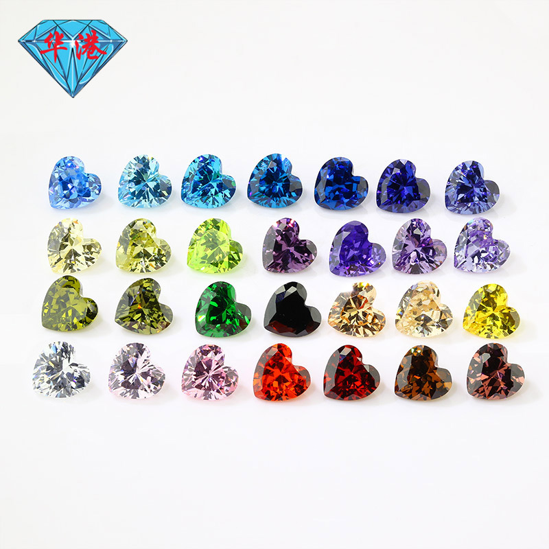 華港宝石ハート型ジルコン裸石戒面卸売り白色カラー尖底aaa皓石主石人工ドリル