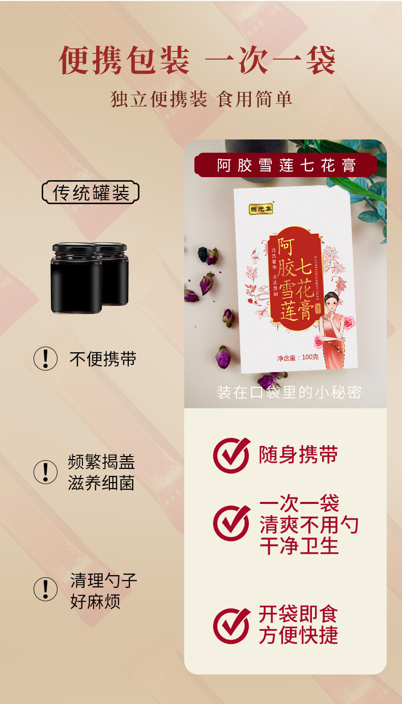 Ejiao Snow Lotus Seven-Flower Paste with Ginseng & Poria — Herbal Honey Paste, 100g key features