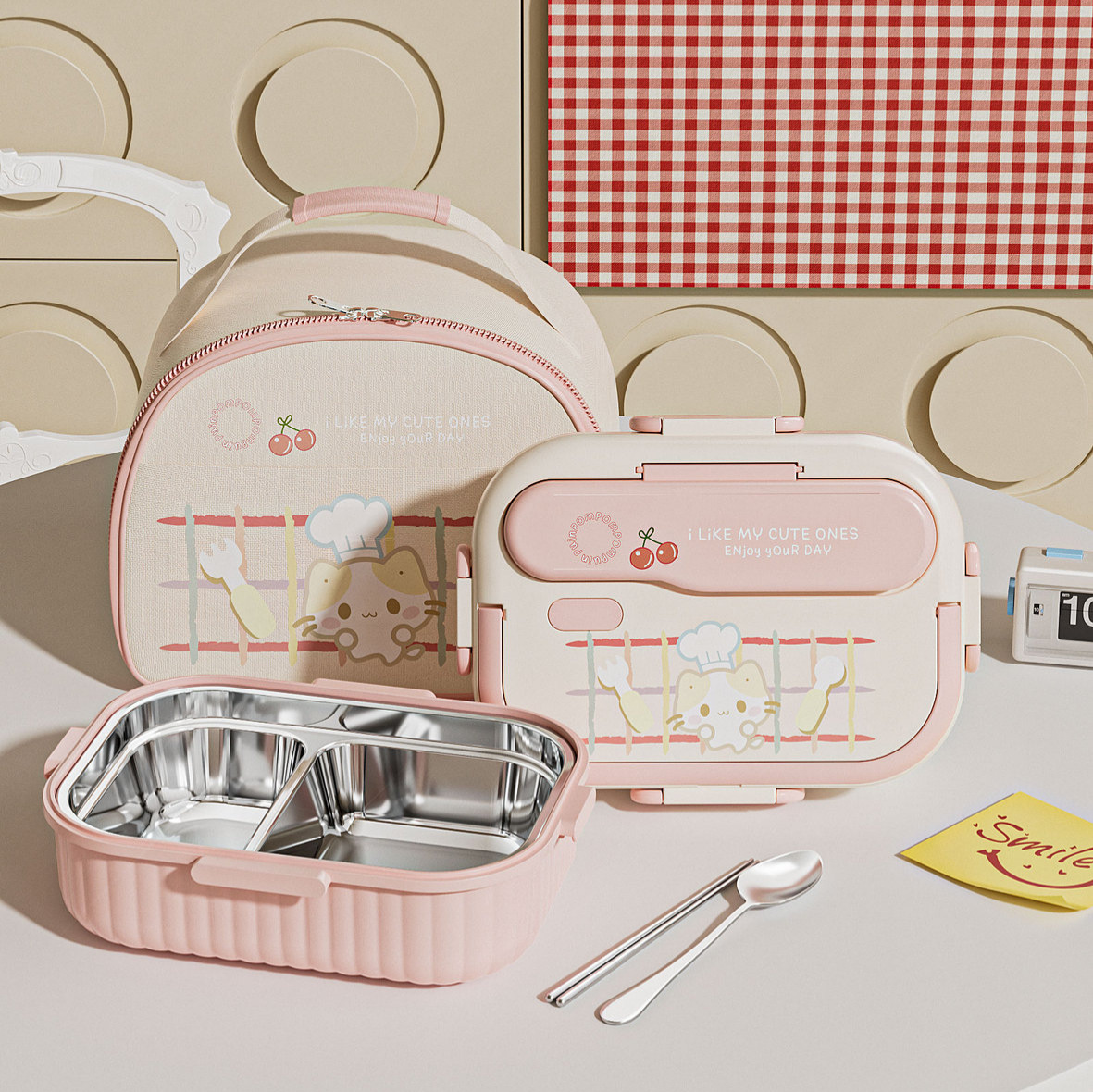 Kitten 316 Stainless Steel Lunch Box Insulated Lunch Box for Students, Girls' School Lunch Box, Kidsren's Compartments