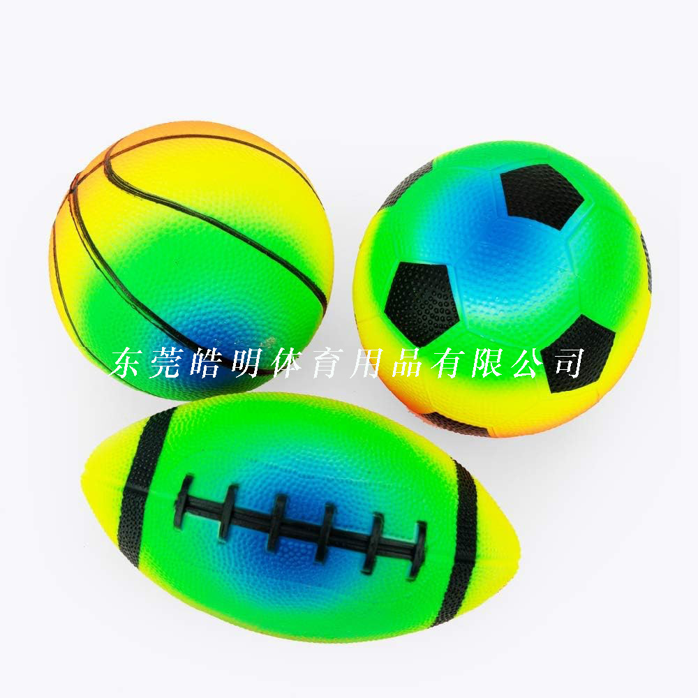 Factory Customized Pvc Rainbow Style Football Basketball Rugby 16cm Inflatable Set Kidsren's Toy Bouncy Ball