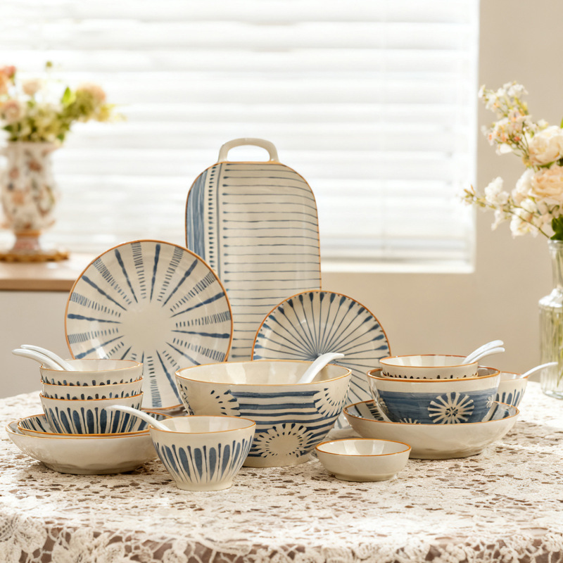 Japanese-Style Underglaze Rice Bowl for Home Use 2025 New High-Value Tableware Ceramic Bowl Set with a Sense of Sophistication Dish Plate