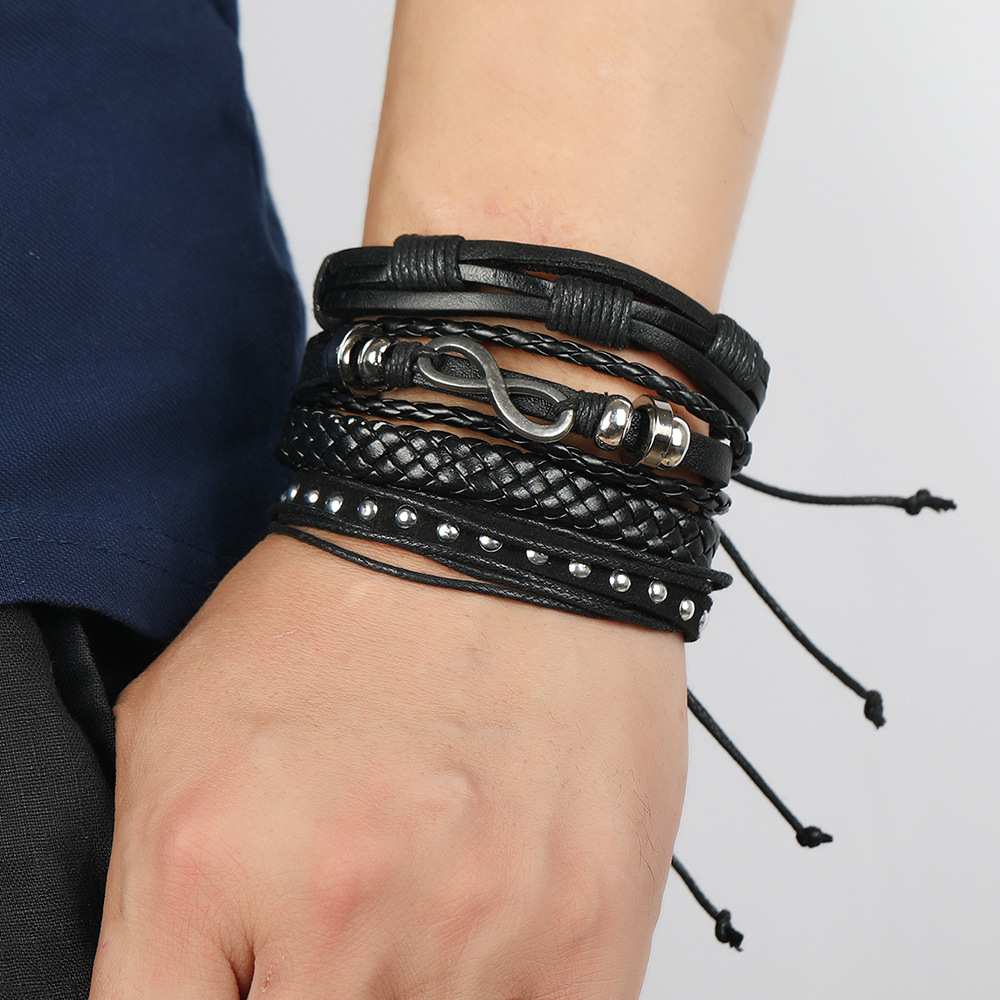 Personalized simple hand-woven leather bracelet four-piece suit menu0027s bracelet