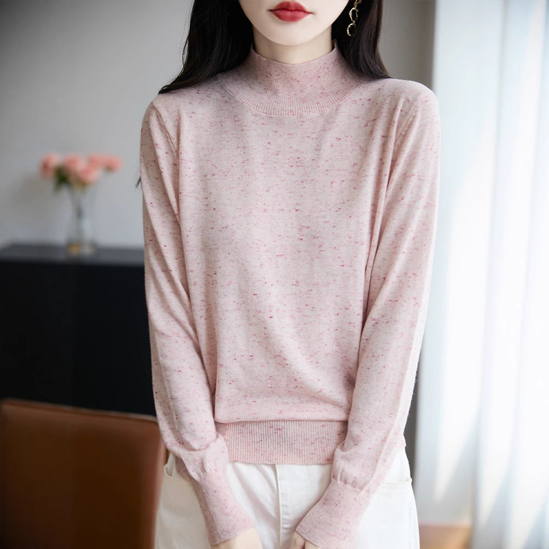 Early Autumn 2025 New Fine-Spun Wool Half Turtleneck Knitwear Long-Sleeved Women's Cloud Yarn Loose Bottoming Shirt Top